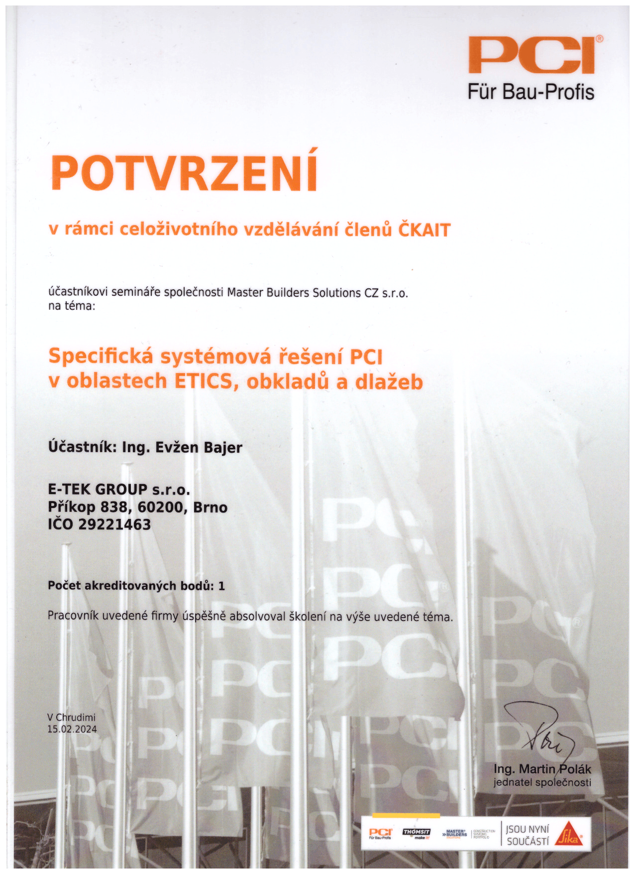 PCI – ETICS, obklady a dlažby