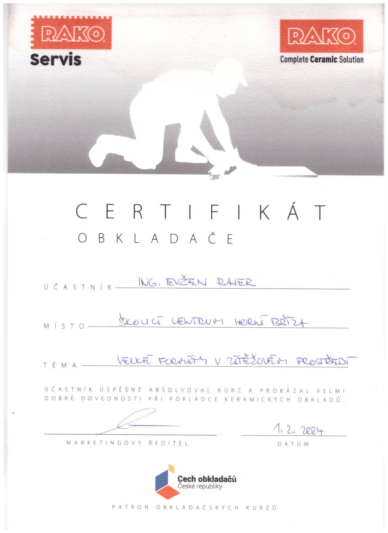 RAKO – Certifikát obkladače